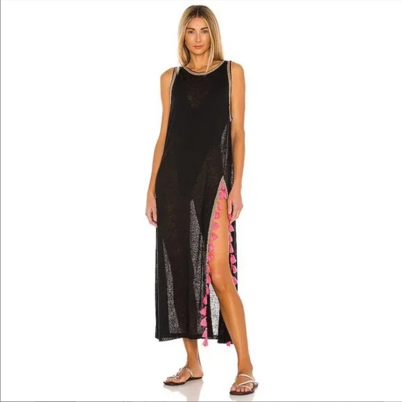 Pitusa Dresses & Skirts - Pitusa Black Tassel Slit Maxi Dress XS/S Resort Beach Cover Up